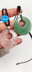 Rock Gemstone Pi Stone - Crystal Donut Pi Stone -Green Aventurine,Rose Quartz  - Lucky Safety  necklace Jewelry - Healing Crystals for gift