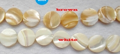 Brown Shell,Natural White Mother Of Pearl Circle Coin Flat Round Beads ,14mm15.5inch MOP Coin Beads Loose beads for jewelry making