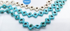 15.5inch  Blue White Rainbow Jet Turquoise Stone Beads Synthese Flower Clover 4 leaves 15-30mm   Flower Hollow Spacer beads