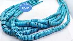 18inch Blue Green  Stabilized turquoise Gemstone Necklace ,  10-16mm Heishi Rondelle Abacuse Beads   Craft Supplies for jewelry making