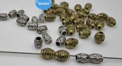 24pcs Bronze Green Silver Spacer Beads Carved Rice Drum Barrel Beads Connector Beads jewelry charm findings big hole 3mm