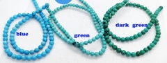 Dark Green Tibetan Stabilized Turquoise,Blue Turquoise stone  4-14mm 15.5 inch Round Ball  Loose beads  for   jewelry making