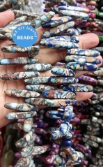 16" Lapis Blue Green Jasper Stick Beads Sea Sediment Jasper Point Spike Bead Imperial Jasper Green Gemstone Pendant Stick Beads Bib Necklace