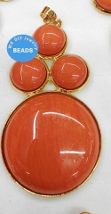 Large Oranger Coral Charm 18k Gold Round Drop Neckalce pendant  Red pendant Focal jewelry making 1pcs