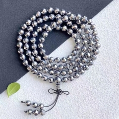 108pcs Genuine Hematite, Hematite Mala, Round Ball Mala, 108 Mala Bracelet, Mens Mala Bracelet, Prayer Beads, Boho Necklace, Knotted Jewelry