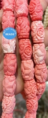 Large Drum Barrl Carved Rose Dragon Pendant, Pink Conch  Beads ,20-30mm 2-10pcs Spiritual Jewelry  loose beads for jewelry making