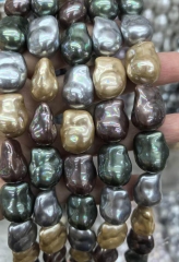 Full strand 15.5"  White Baroque Pearl,  Luster Drop freeform Pear Grey White Fireball Pearl Beads, Drilled