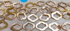 Natural Yellow Gold Pearl Shell Beads,28x35mm 10pcs Clover Flower Oval Hollow  Donut filigree Shell jewelry loose Beads