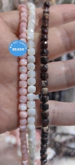 Faceted Mother of Pearl Shell Cube Beads, Pink, White, Brown, 4-5mm Strand