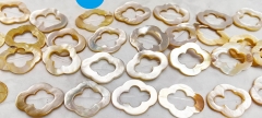 Natural Yellow Gold Pearl Shell Beads,28x35mm 10pcs Clover Flower Oval Hollow  Donut filigree Shell jewelry loose Beads