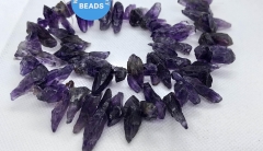 Amethyst Stick Beads: 20-30mm Raw Crystal Points, 17inch Strand