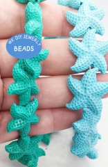 Full strand Double Carved --PinkHot Red Blue Bone White  Conch Sea Star 15-25mm 15inch  Mixed Star Carved Stone Spacer Beads  for jewelry making