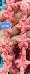 Full strand Double Carved --PinkHot Red Blue Bone White  Conch Sea Star 15-25mm 15inch  Mixed Star Carved Stone Spacer Beads  for jewelry making