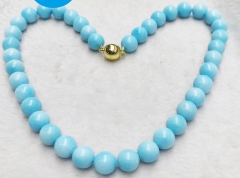 Royal Blue Turquoise Necklace with Clasp Round Beads Green Turquoise 4mm 6mm 8mm 18inch Jewelry Necklace for Gift