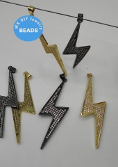 Micro Pave Crystal Brass 24k Shiny  CZ  Sterling Silver Lightning Bolt Pendant Necklace,CZ Stone Spike Beads Findnings 70x20mm 1-10pcs