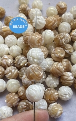 Mother of Pearl Carved Melons 6-14mm 10pcs Round Mother of Pearl Carved Pumpkin Shape Beads, Carved Rondelle Beads, Natural Pearl carving