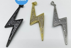 Micro Pave Crystal Brass 24k Shiny  CZ  Sterling Silver Lightning Bolt Pendant Necklace,CZ Stone Spike Beads Findnings 70x20mm 1-10pcs