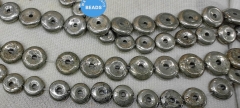 Full strand 16inch  Iron Pyrite in Schist-Donut -PI -Circle  10-20 mm- golden pyrite stone bead, genuine loosetone bead for jewelry making