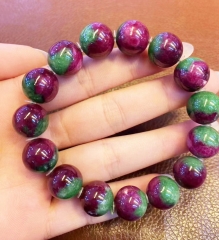 AAA Grade Genuine Ruby Epidote Gemstone Beads， Dark Red Ruby jewelry Bracelet,Pink Gemstone Beads Round necklace bangles for jewelry gift