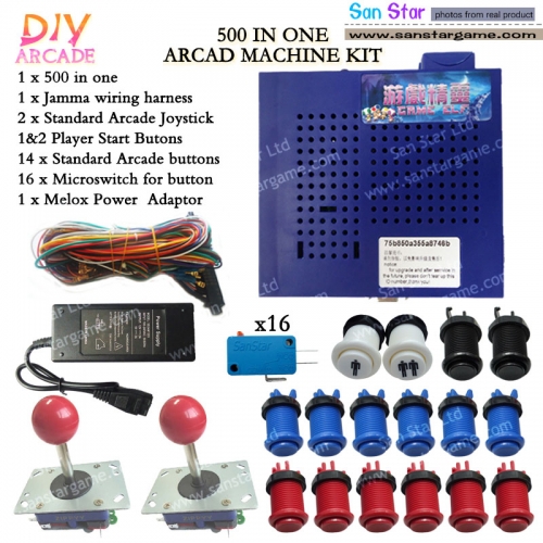 DIY Arcade parts Bundle 750  In 1 Multi Game PCB With Joystick And Push Button Power adaptor And Connect Harness Wire Arcde Kits