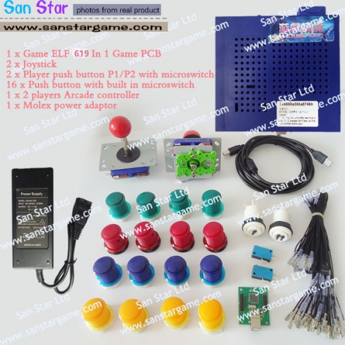 DIY Arcade parts Bundles With 750 in 1+ARCADE CONTROLLER+Zippy Joystick+Player button+POWER ADAPTOR+Microswitch for button