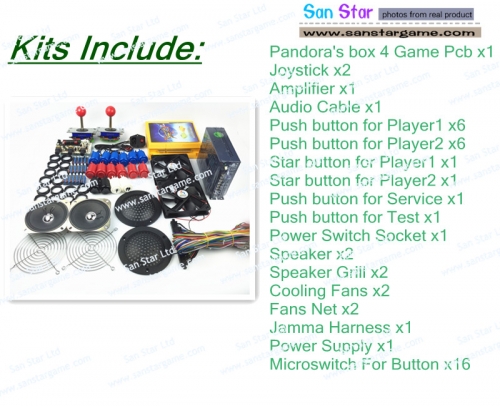 Pandora's Box 4 DIY Arcade Bundles Kits Parts With Power Supply Jamma Harness Joystick Push Button  Arcade Game Machine Parts