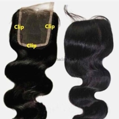 Stock Human Hair Body Wave 5''x5'' Lace Closure with 3 Clips