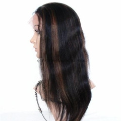 Stock Silky Straight 16'' Indian Remy Hair Full Lace Wigs Black Color #1B with Highlights #30