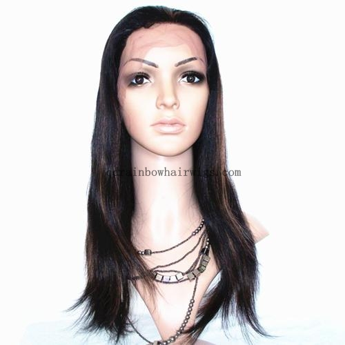 Stock Silky Straight 16'' Indian Remy Hair Full Lace Wigs Black Color #1B with Highlights #30