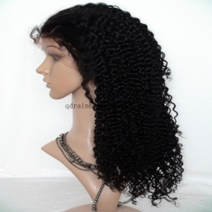 Jet Black 18'' Virgin Hair Jerry Curly Afro Lace Front Wigs in  Stock
