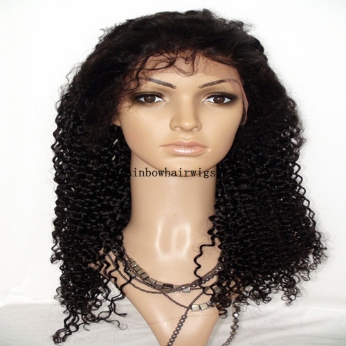 Jet Black 18'' Virgin Hair Jerry Curly Afro Lace Front Wigs in  Stock