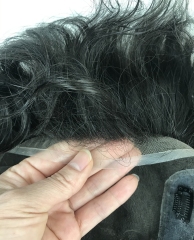 Swiss Lace Indian Human Hair Men Toupee with Clips