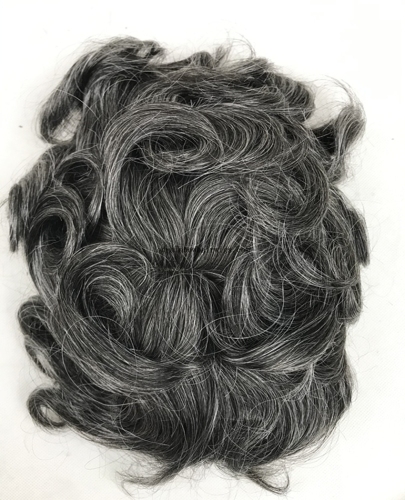 Short Hair Lace Front Top Mono Closure Toupee with 40% Gray Hair