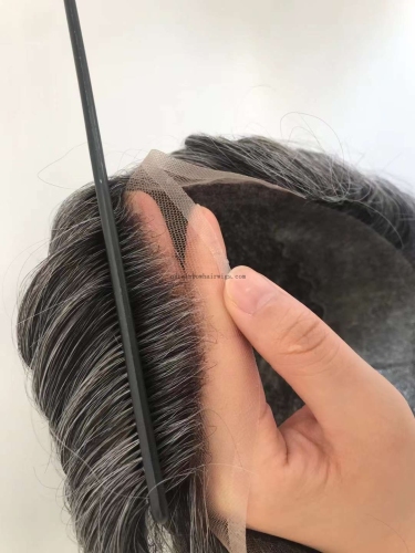 Q6 Fine Swiss Lace Human Hair Part Pieces with Gray