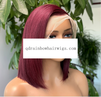 Natural Looking Burgundy Red Color Human Hair Lace Front Wigs