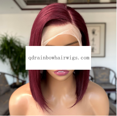 Natural Looking Burgundy Red Color Human Hair Lace Front Wigs