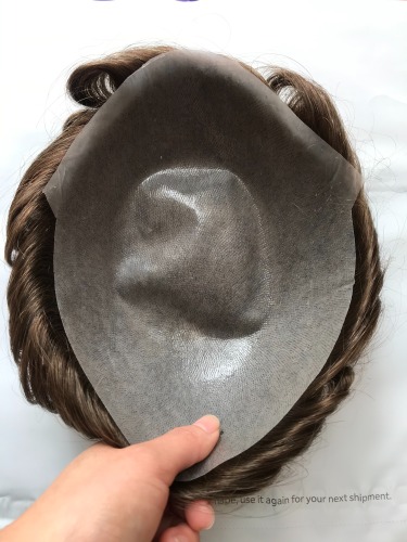 Brown Color Poly Skin Pu Toupee Remy Hair Alternatives