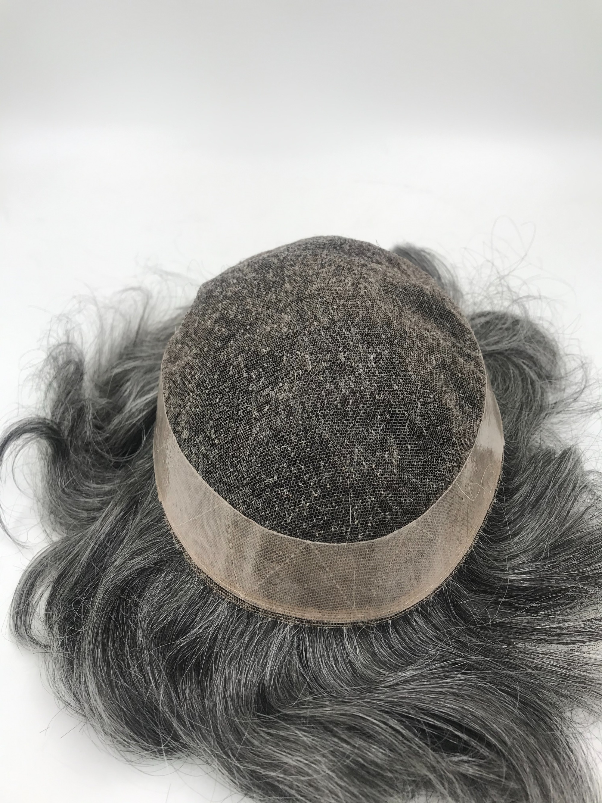 50% Gray Human Hair French Lace Systems for Elder Male