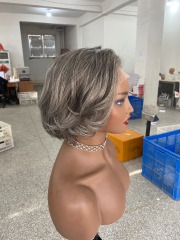 trendy loose wave salter pepper human hair top lace medical wigs
