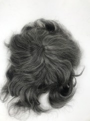 50% Gray Human Hair French Lace Systems for Elder Male