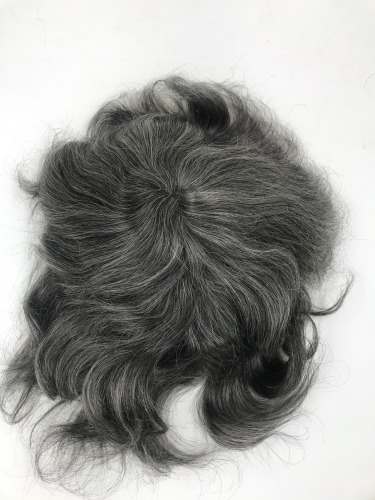 50% Gray Human Hair French Lace Systems for Elder Male