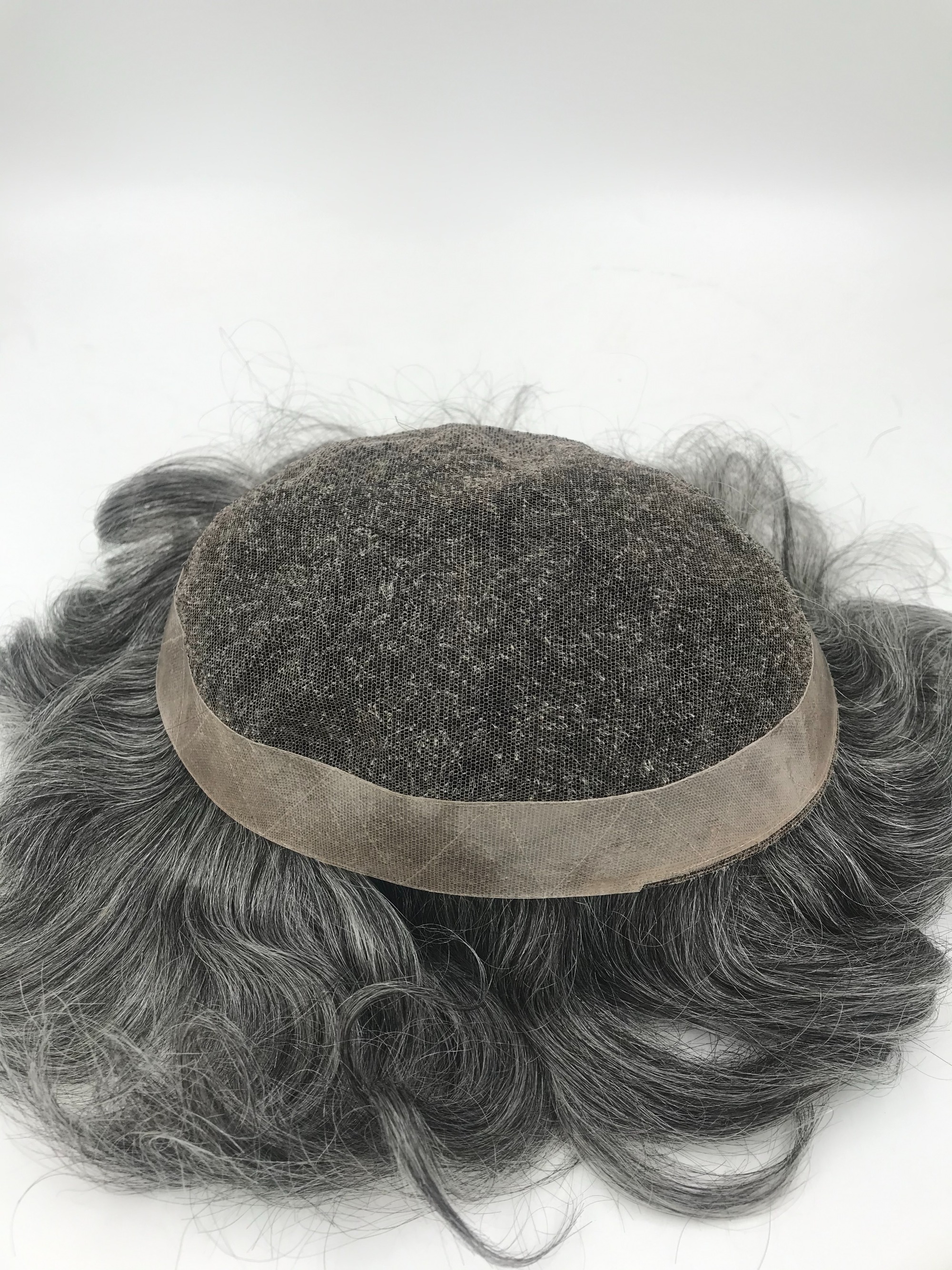 50% Gray Human Hair French Lace Systems for Elder Male