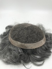 50% Gray Human Hair French Lace Systems for Elder Male
