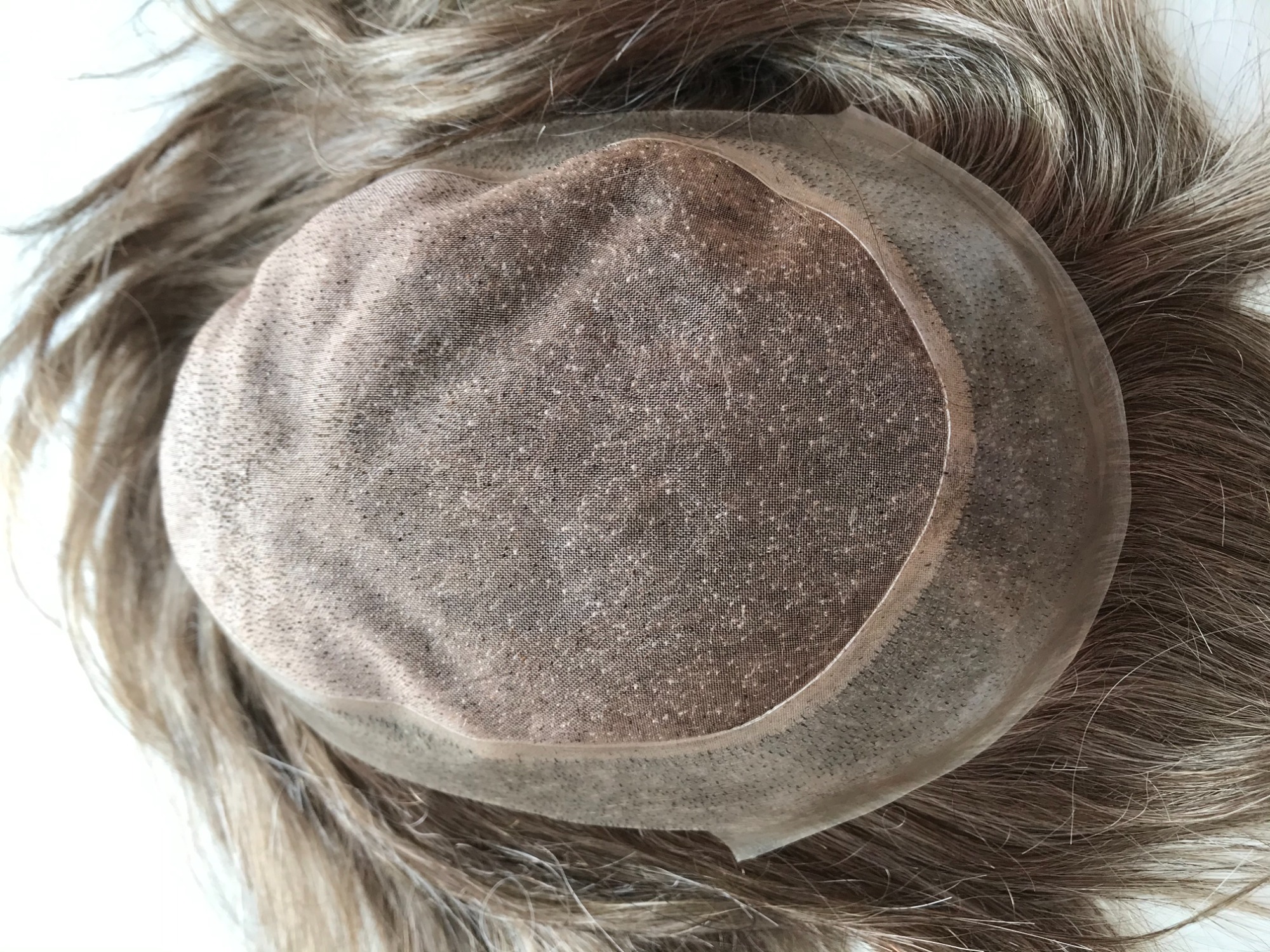#1740 grey hair mono pieces with natural v knot