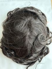 03 super thin pu remy human hair prosthesis pieces with gray hair