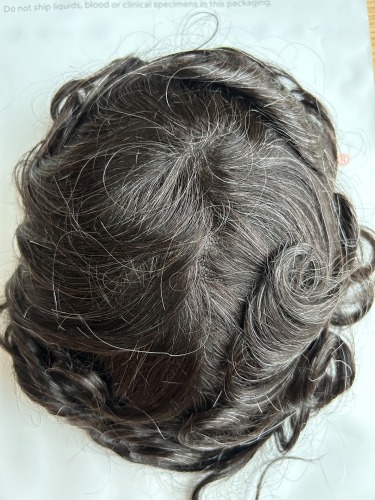 03 super thin pu remy human hair prosthesis pieces with gray hair