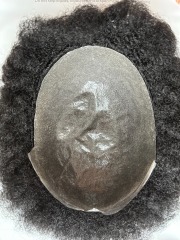 afro curly remy human hair thin skin pu cranial pieces for black men