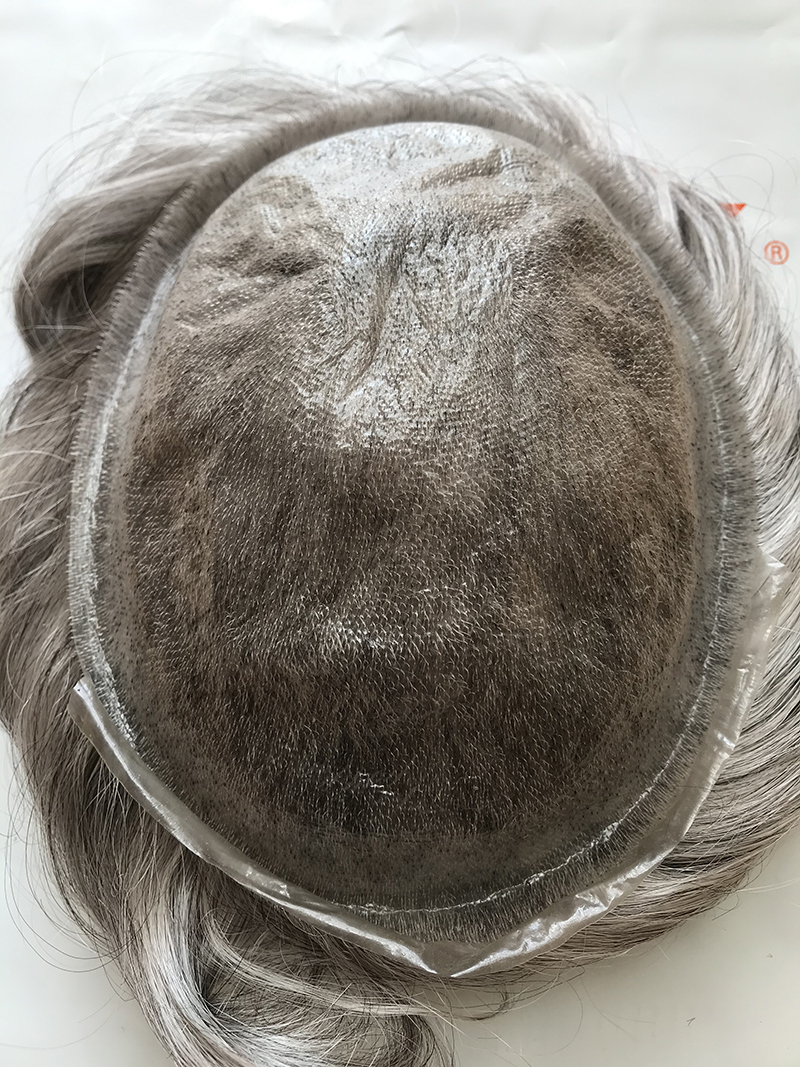 super thin film pu gray hair replacement for hair loss bald men