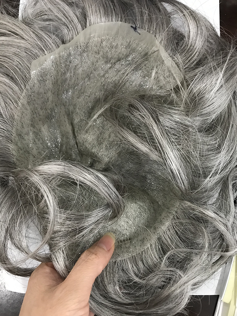 super thin film pu gray hair replacement for hair loss bald men