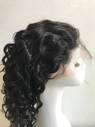 natural wave brazilian human hair full lace wig with elastic band